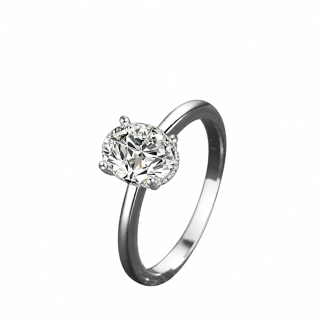 Radiant Oval Four-Prong 925 Sterling Silver Solitaire Ring