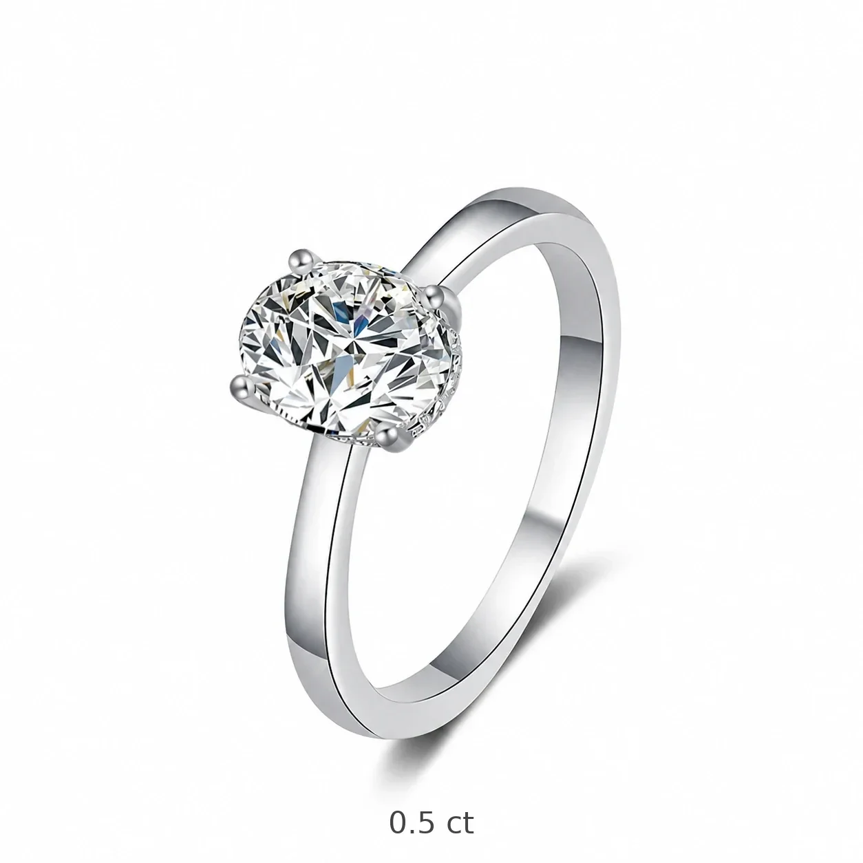Radiant Oval Four-Prong 925 Sterling Silver Solitaire Ring - Silver 0.5 ct Oval