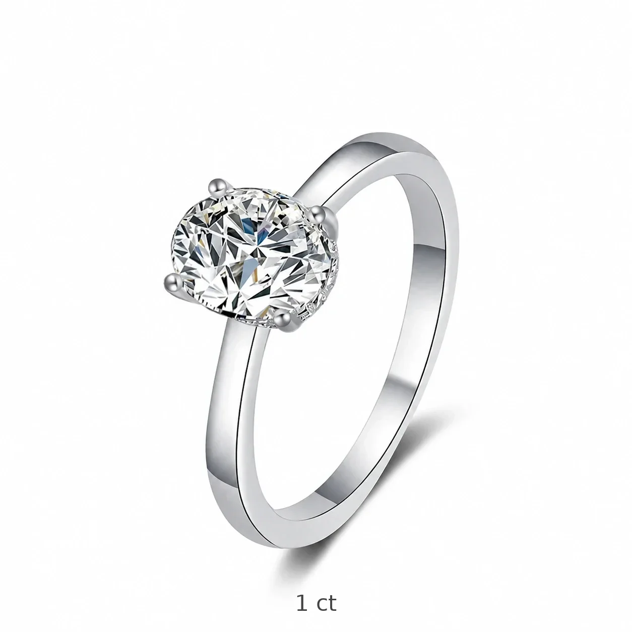Radiant Oval Four-Prong 925 Sterling Silver Solitaire Ring - Silver 1 ct Oval