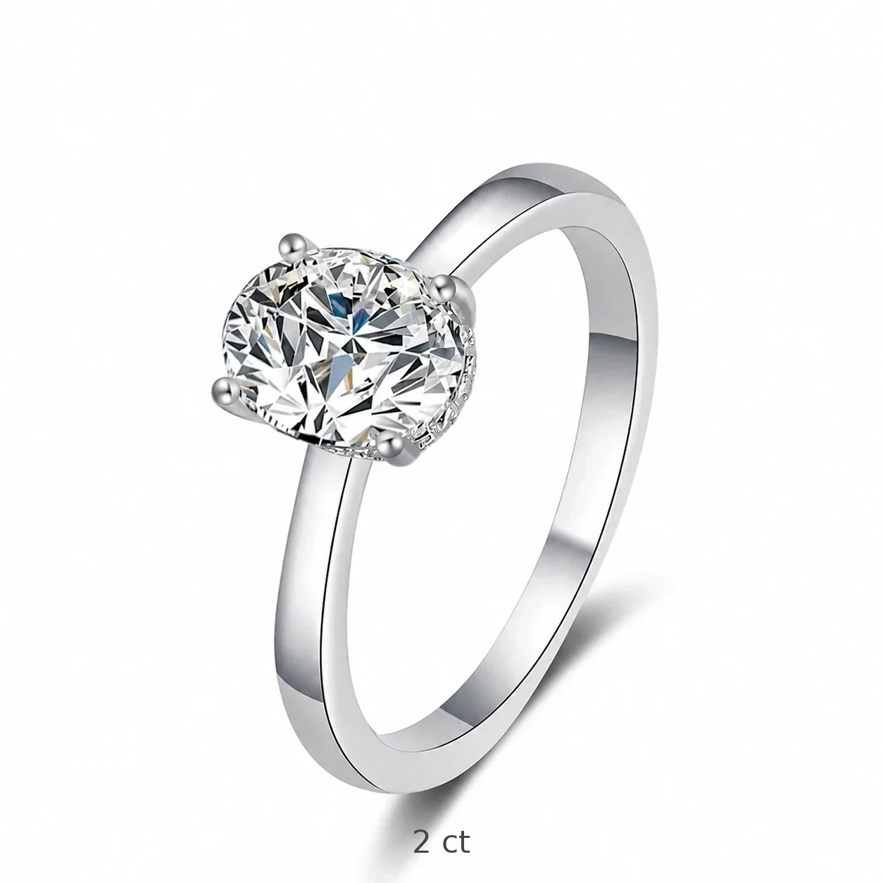 Radiant Oval Four-Prong 925 Sterling Silver Solitaire Ring - Silver 2 ct Oval
