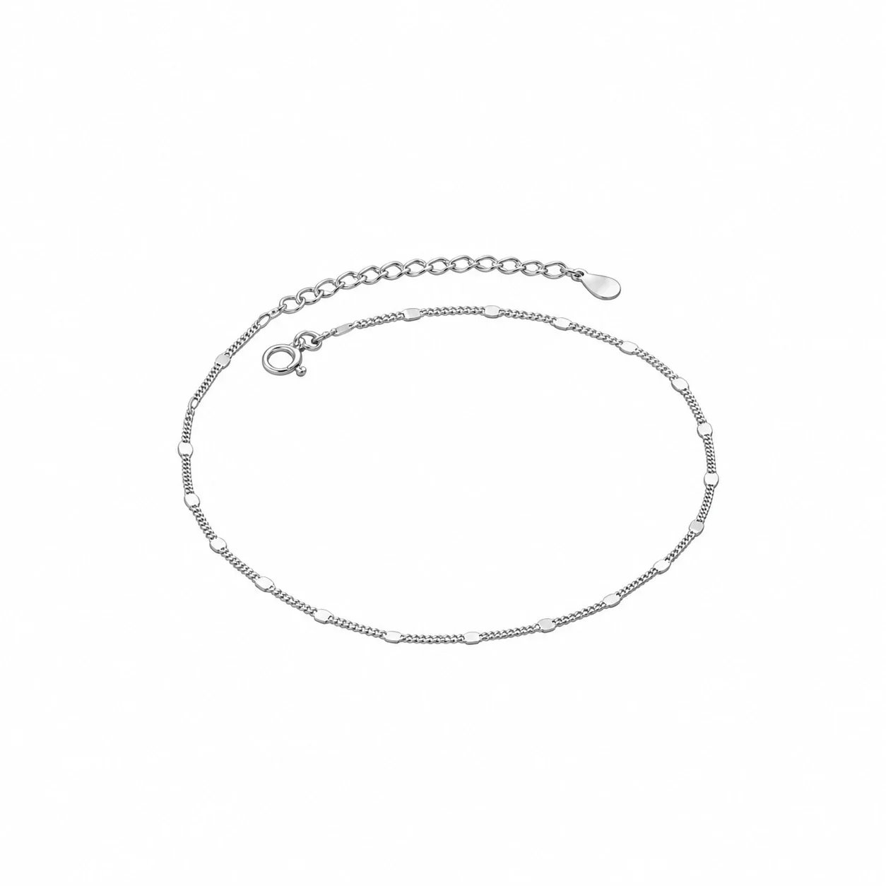 Delicate 925 Sterling Silver Bar-Link Bead Chain Anklet
