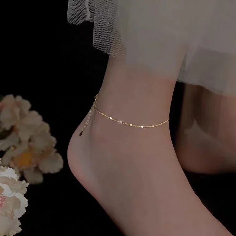 Delicate 925 Sterling Silver Bar-Link Bead Chain Anklet