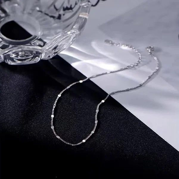 Delicate 925 Sterling Silver Bar-Link Bead Chain Anklet