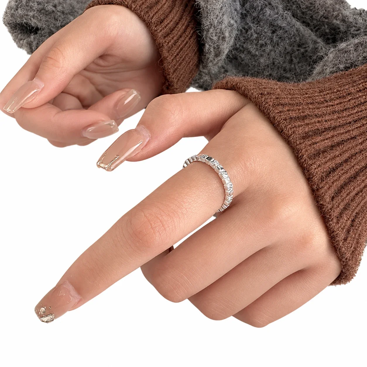 Polka Dot Geometric 925 Sterling Silver Open Ring