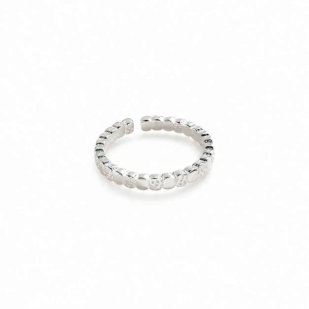 Polka Dot Geometric 925 Sterling Silver Open Ring - Silver