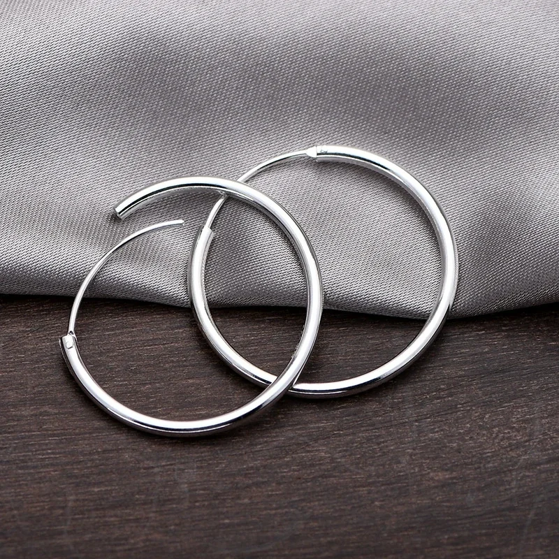 Minimal 925 Sterling Silver Fine-Wire Endless Hoop Earrings