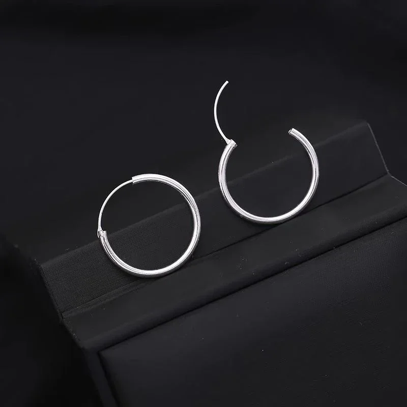 Minimal 925 Sterling Silver Fine-Wire Endless Hoop Earrings - 8 mm