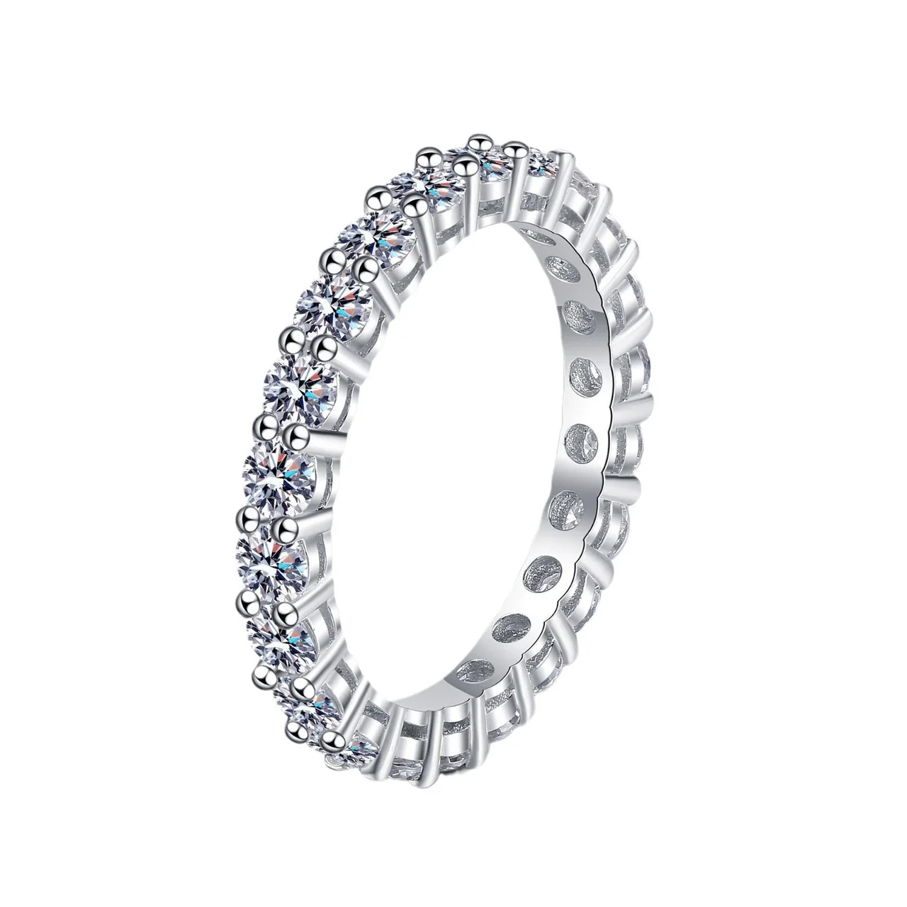 Scalloped 925 Sterling Silver Round Moissanite Eternity Ring