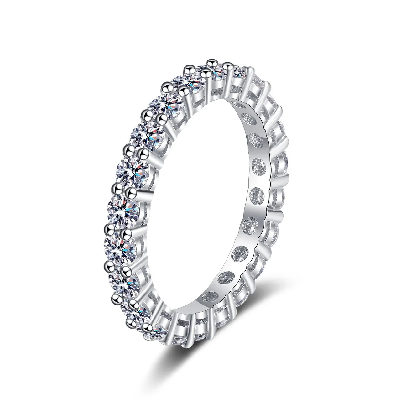 Scalloped 925 Sterling Silver Round Moissanite Eternity Ring
