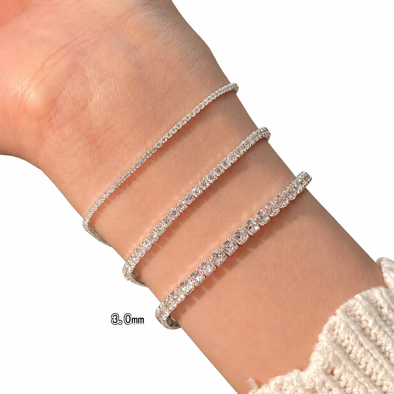 Dazzling Round Clear Stone Prong-Set 925 Sterling Silver Bracelet - 1.2 mm
