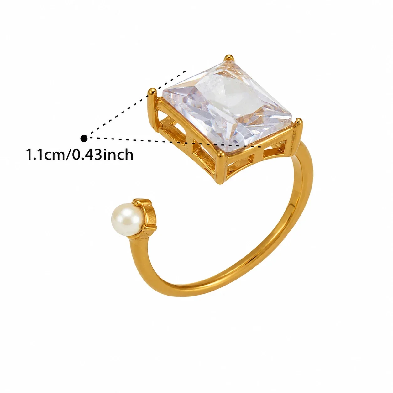 Sculptural 18K Gold-Plated Open-Bar Square Crystal Ring - Gold Square Glass Stone Open