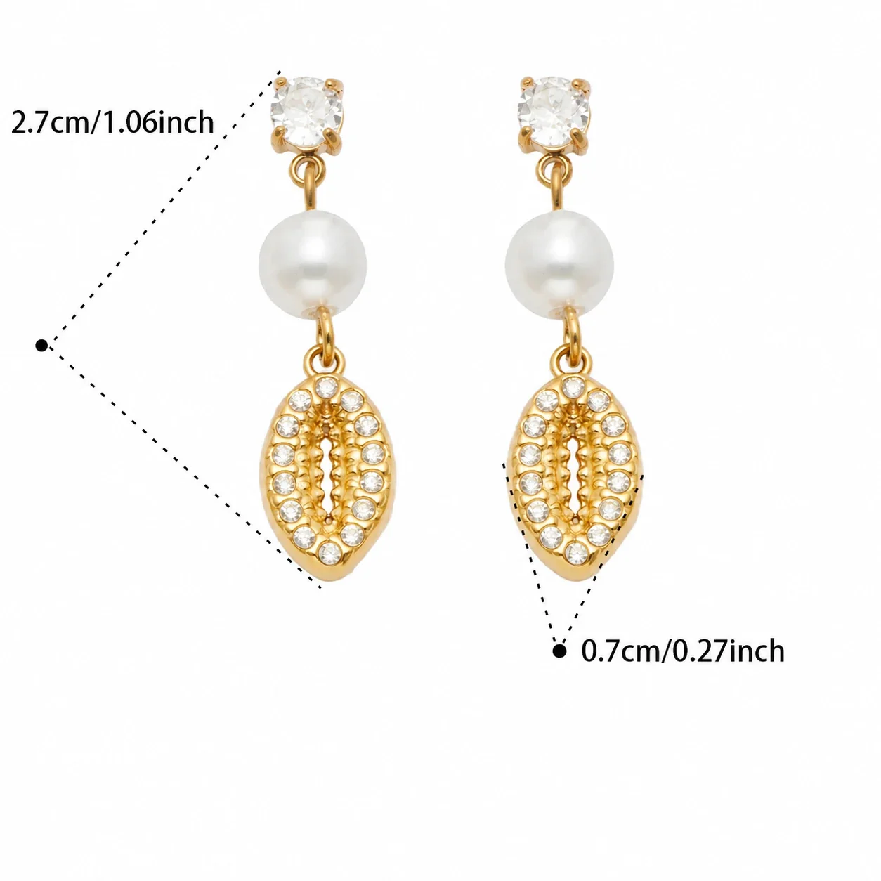 Marine Pearl-Effect 18K Gold-Plated Drop Earrings - Gold White CZ Shell
