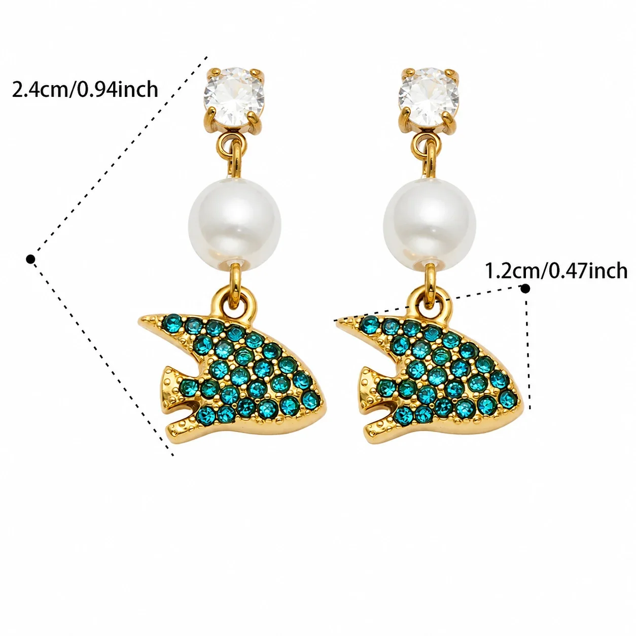 Marine Pearl-Effect 18K Gold-Plated Drop Earrings - Gold Blue CZ Manta Ray