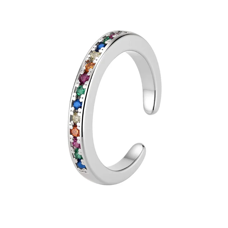 Slim Silver-Plated Rainbow Channel Open Copper Ring
