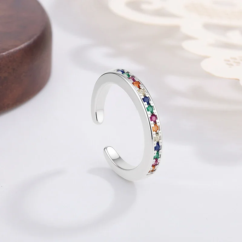 Slim Silver-Plated Rainbow Channel Open Copper Ring