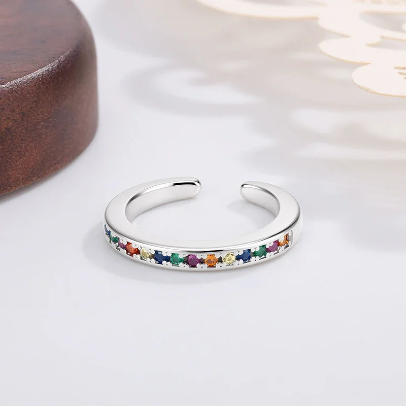 Slim Silver-Plated Rainbow Channel Open Copper Ring