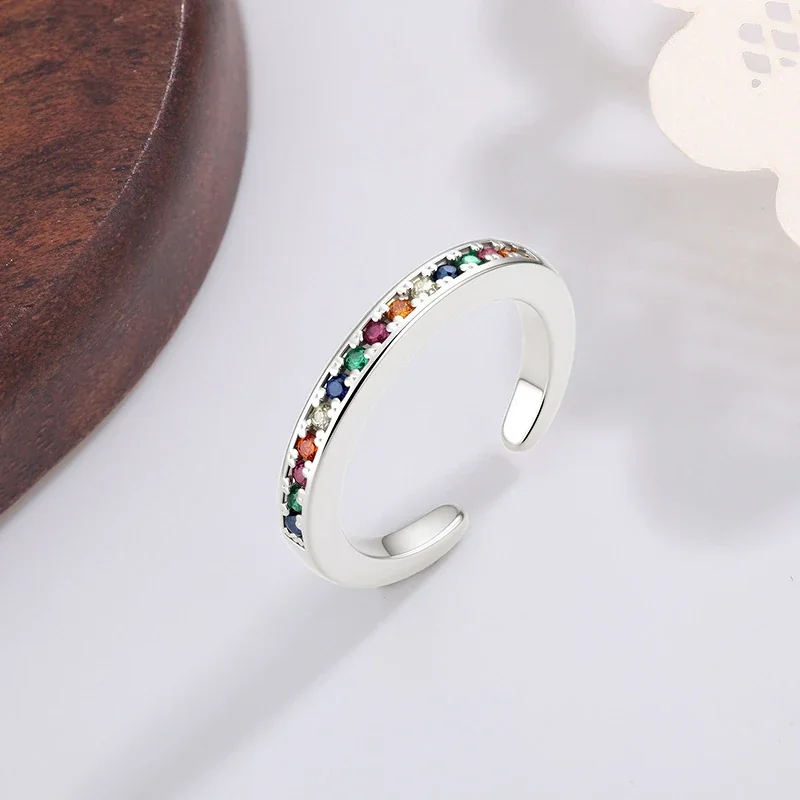Slim Silver-Plated Rainbow Channel Open Copper Ring