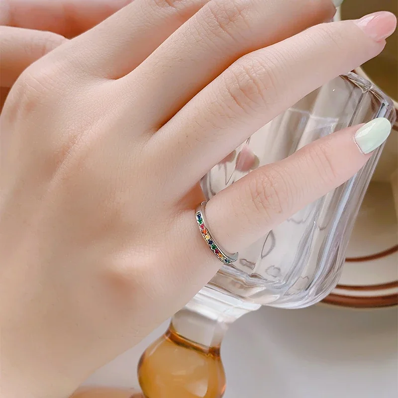 Slim Silver-Plated Rainbow Channel Open Copper Ring