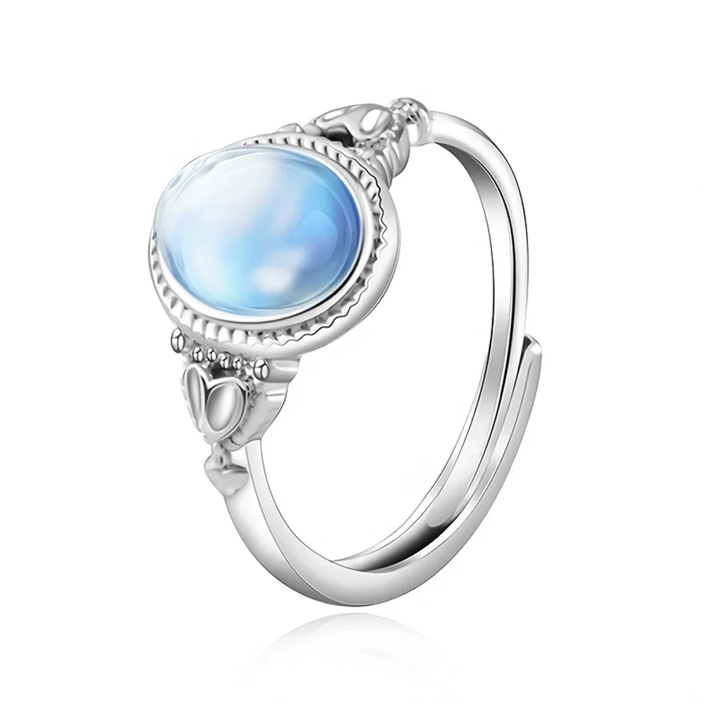 Ornate 925 Sterling Silver Oval Bezel Floral Open Ring - Platinum-Tone