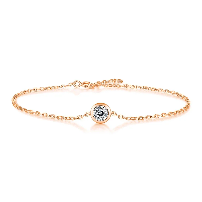 Delicate Bezel-Set Round 925 Sterling Silver Moissanite Bracelet
