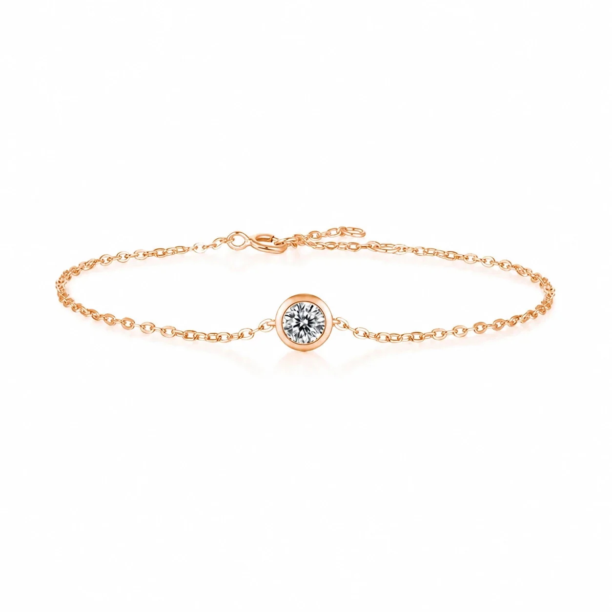 Delicate Bezel-Set Round 925 Sterling Silver Moissanite Bracelet