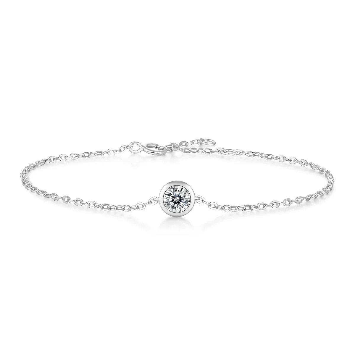 Delicate Bezel-Set Round 925 Sterling Silver Moissanite Bracelet