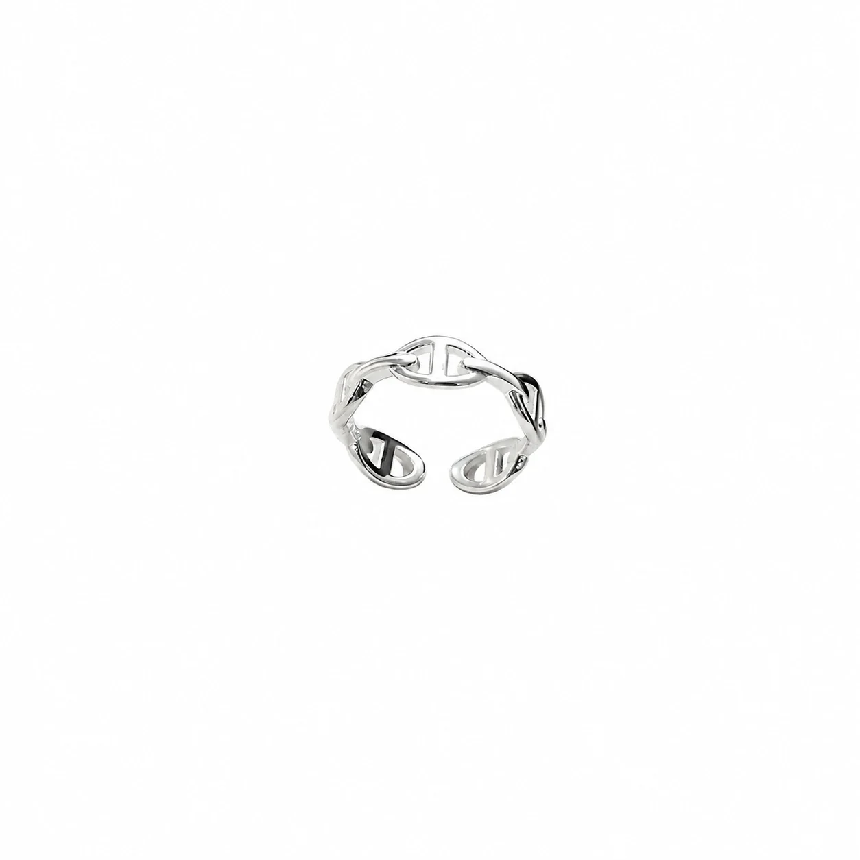 Sculptural 925 Sterling Silver Interlocking Oval Link Ring