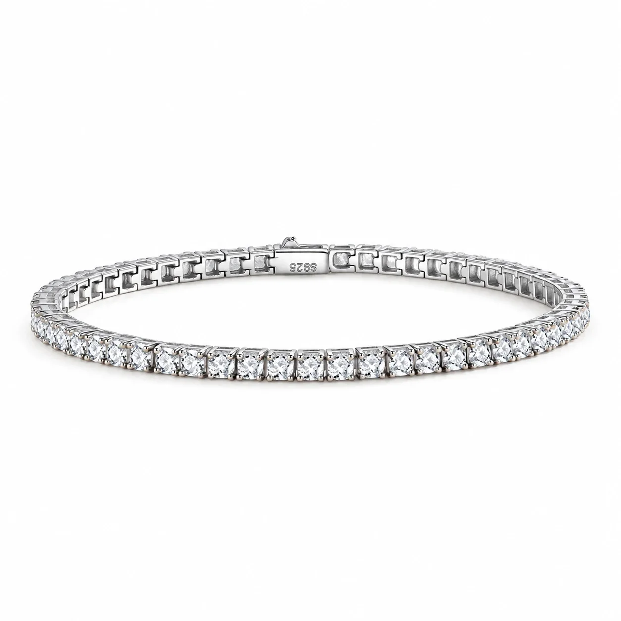 Refined 925 Sterling Silver Square Prong-Set Tennis Bracelet
