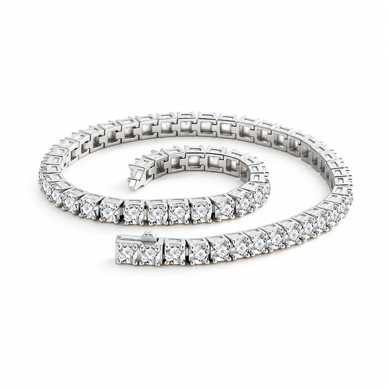 Refined 925 Sterling Silver Square Prong-Set Tennis Bracelet