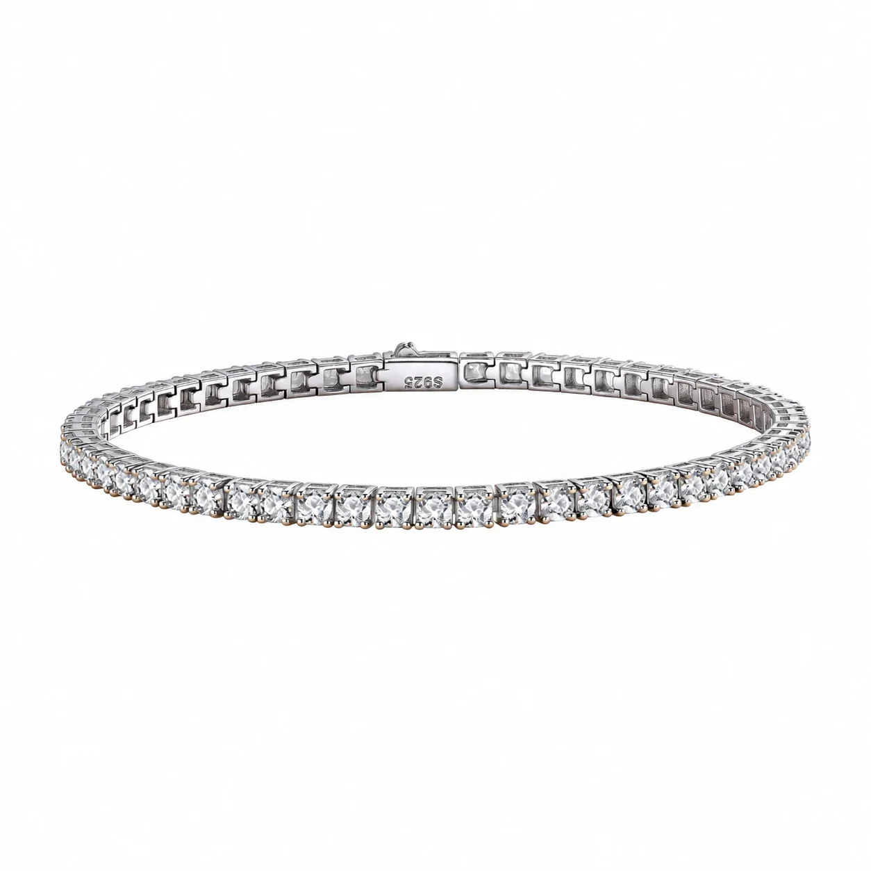 Refined 925 Sterling Silver Square Prong-Set Tennis Bracelet