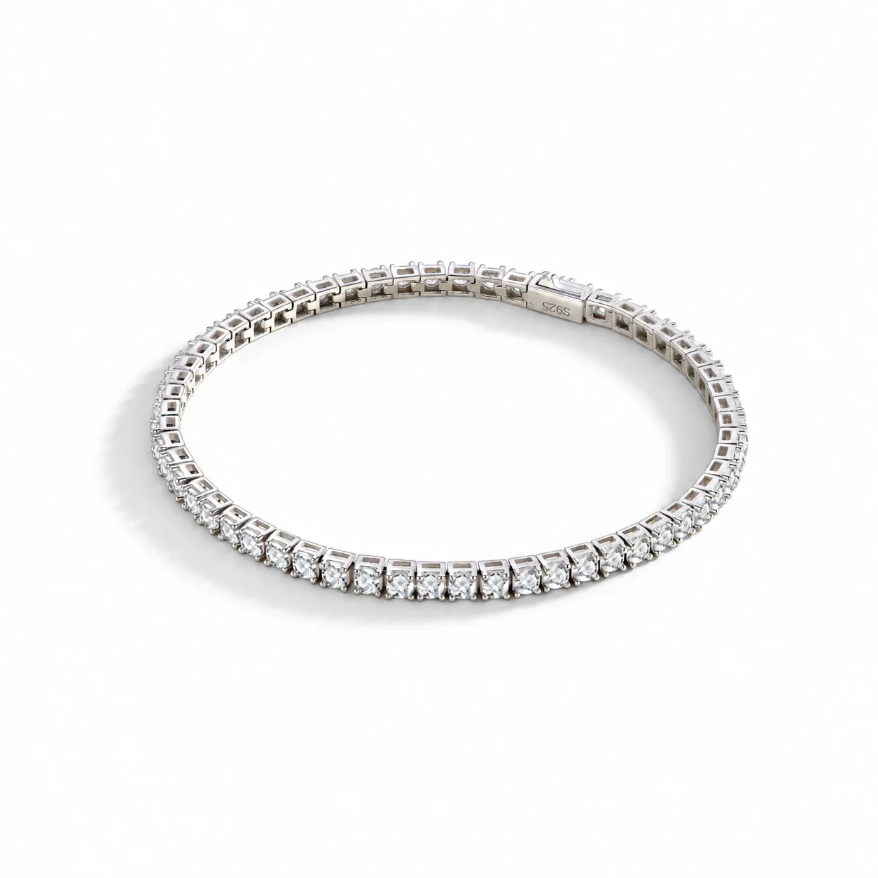 Refined 925 Sterling Silver Square Prong-Set Tennis Bracelet - 15 cm