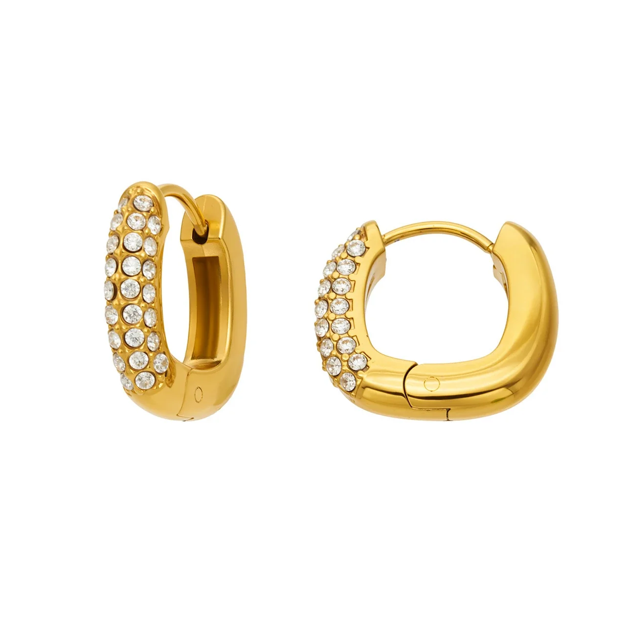 Polished Gold PVD Pavé U-Hoop Stainless Steel Earrings