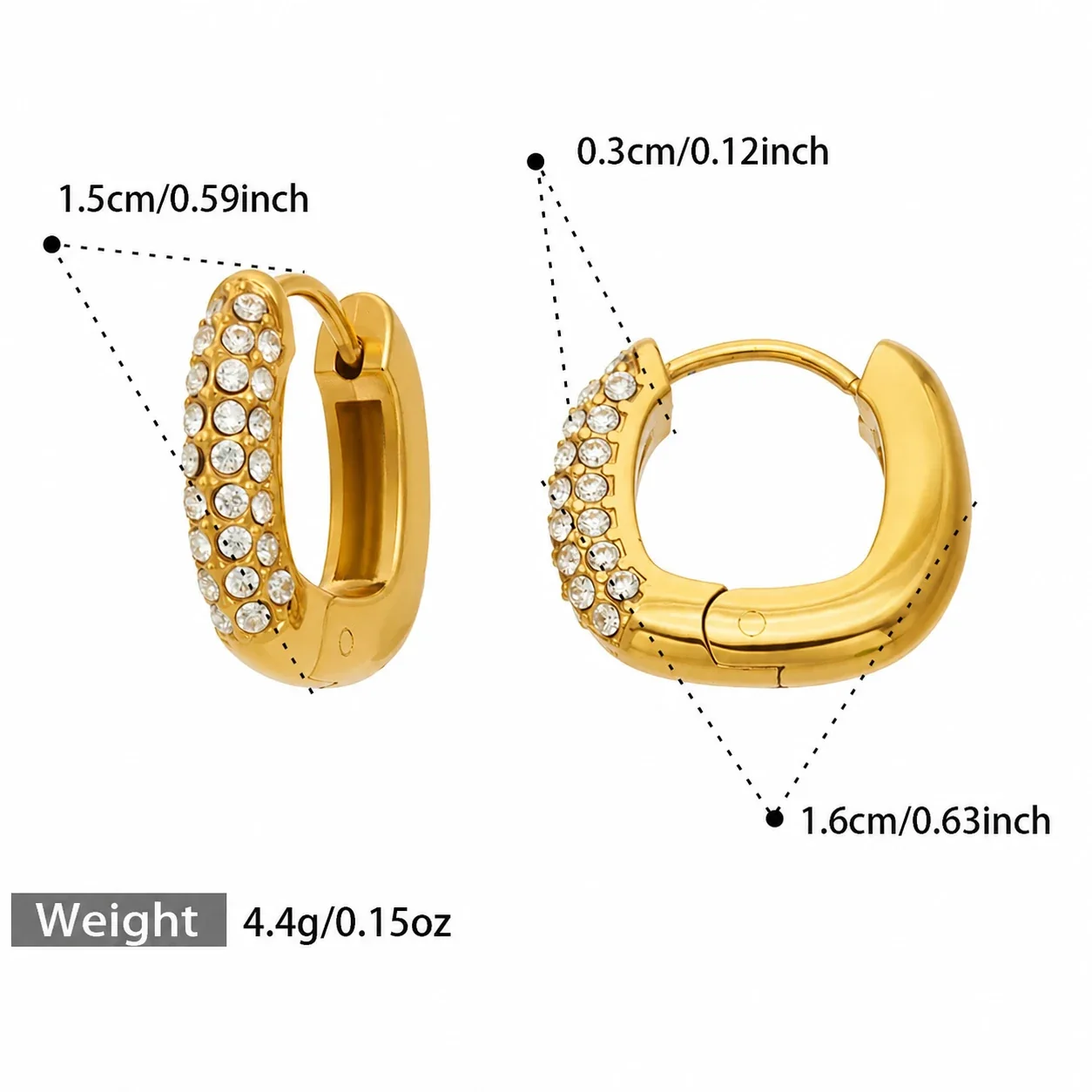Polished Gold PVD Pavé U-Hoop Stainless Steel Earrings - Gold