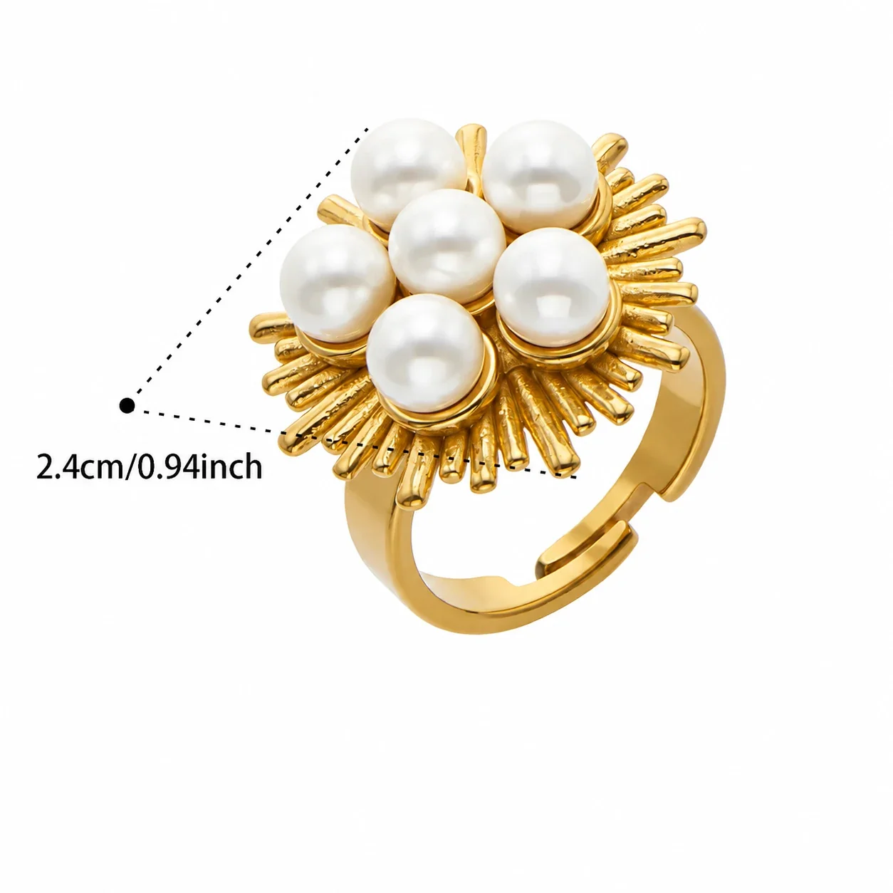 Ornate Gold-Plated Pearl-Effect Marquise CZ Ring - Gold Pearl Wide-Band