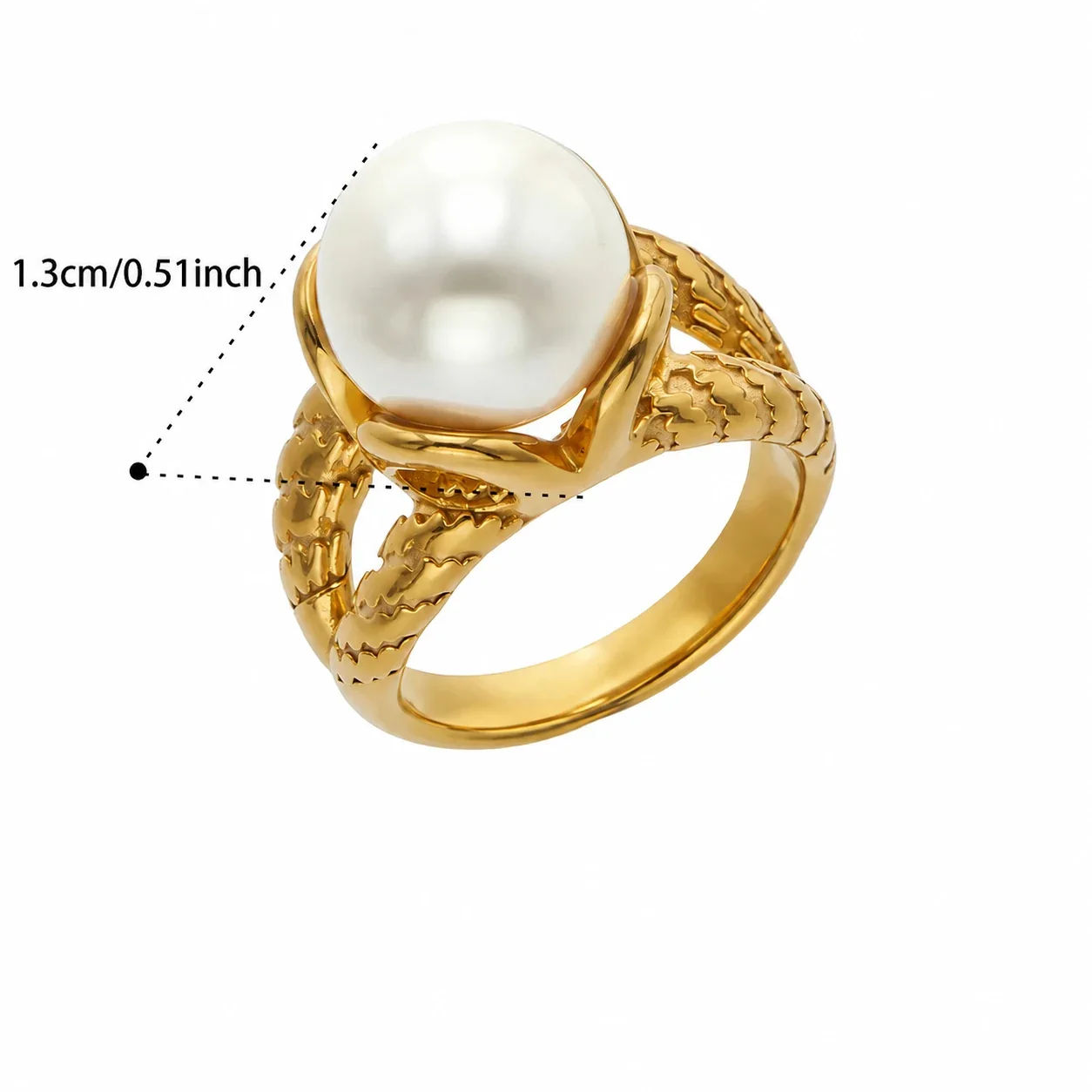 Ornate Gold-Plated Pearl-Effect Marquise CZ Ring - Gold Pearl Sunburst