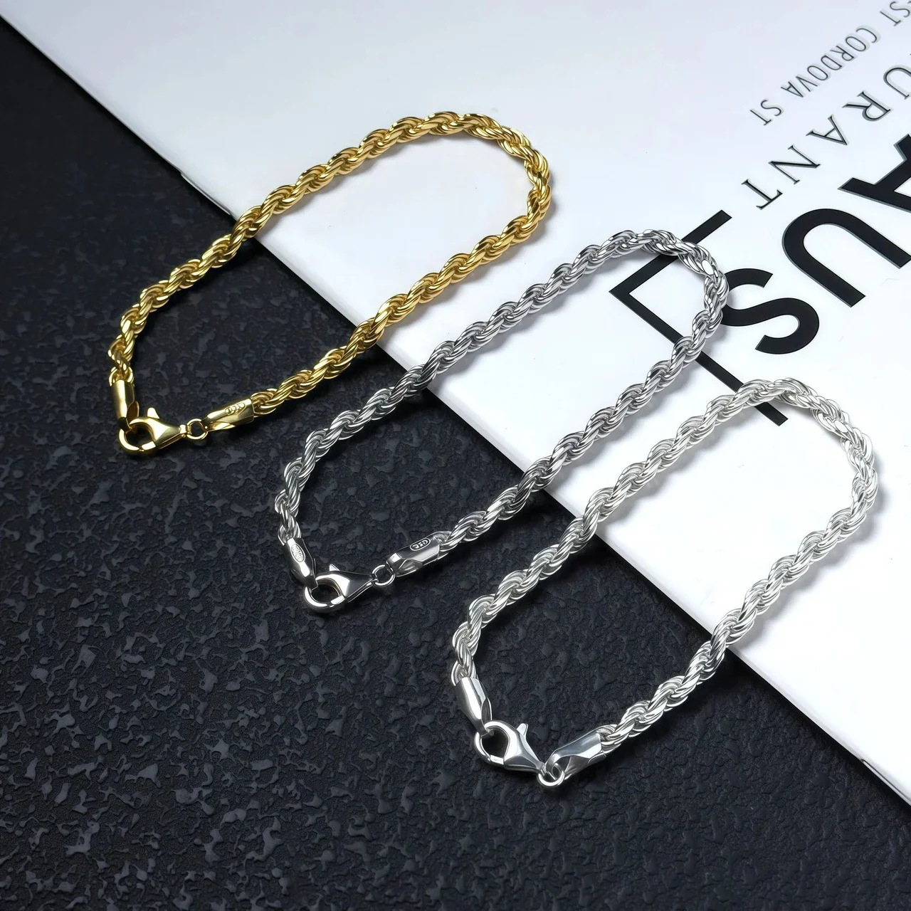 Sculpted Braided Rope Lobster Clasp 925 Sterling Silver Bracelet