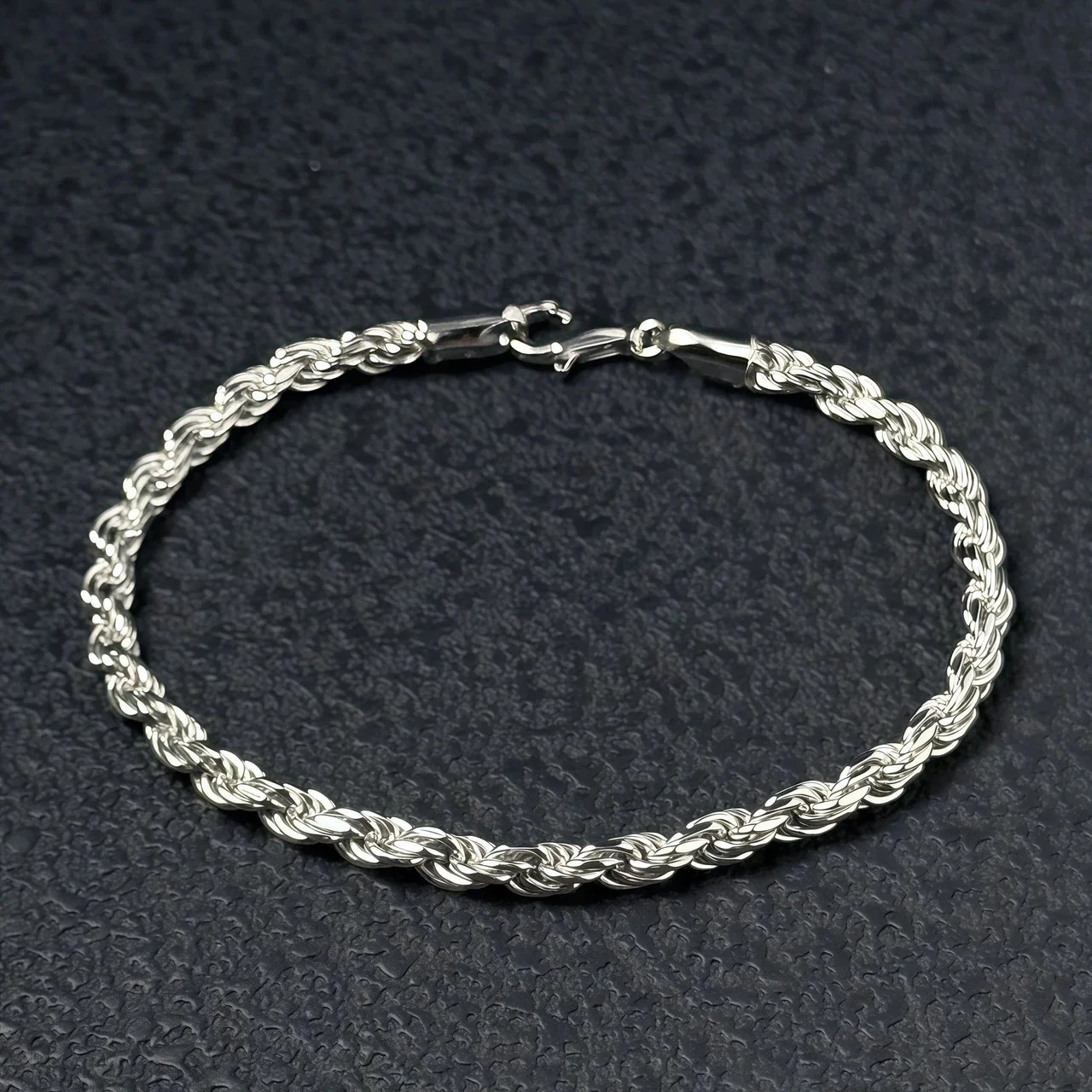 Sculpted Braided Rope Lobster Clasp 925 Sterling Silver Bracelet - Platinum-Tone