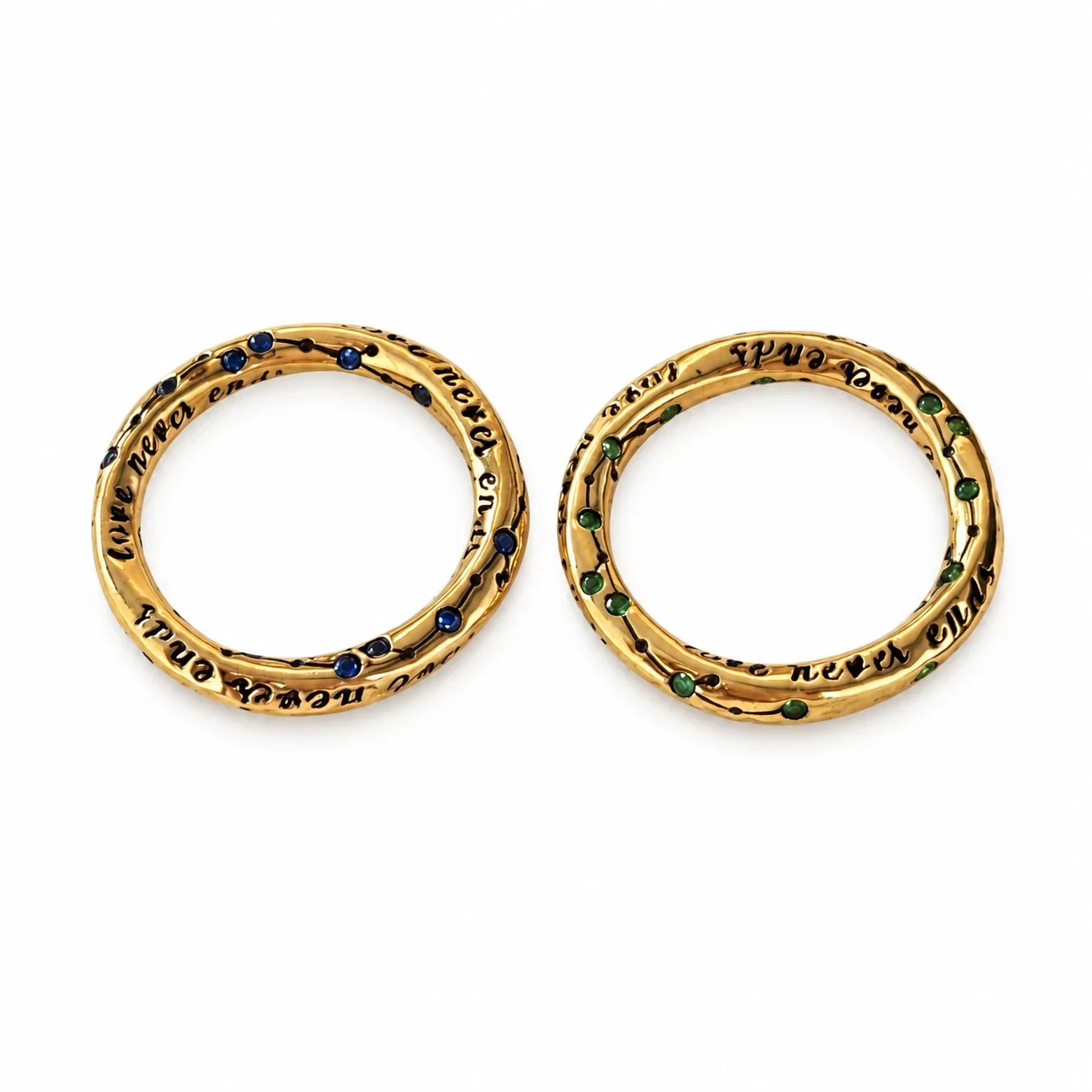 Engraved Copper Gold-Tone Colored Stone Band Ring