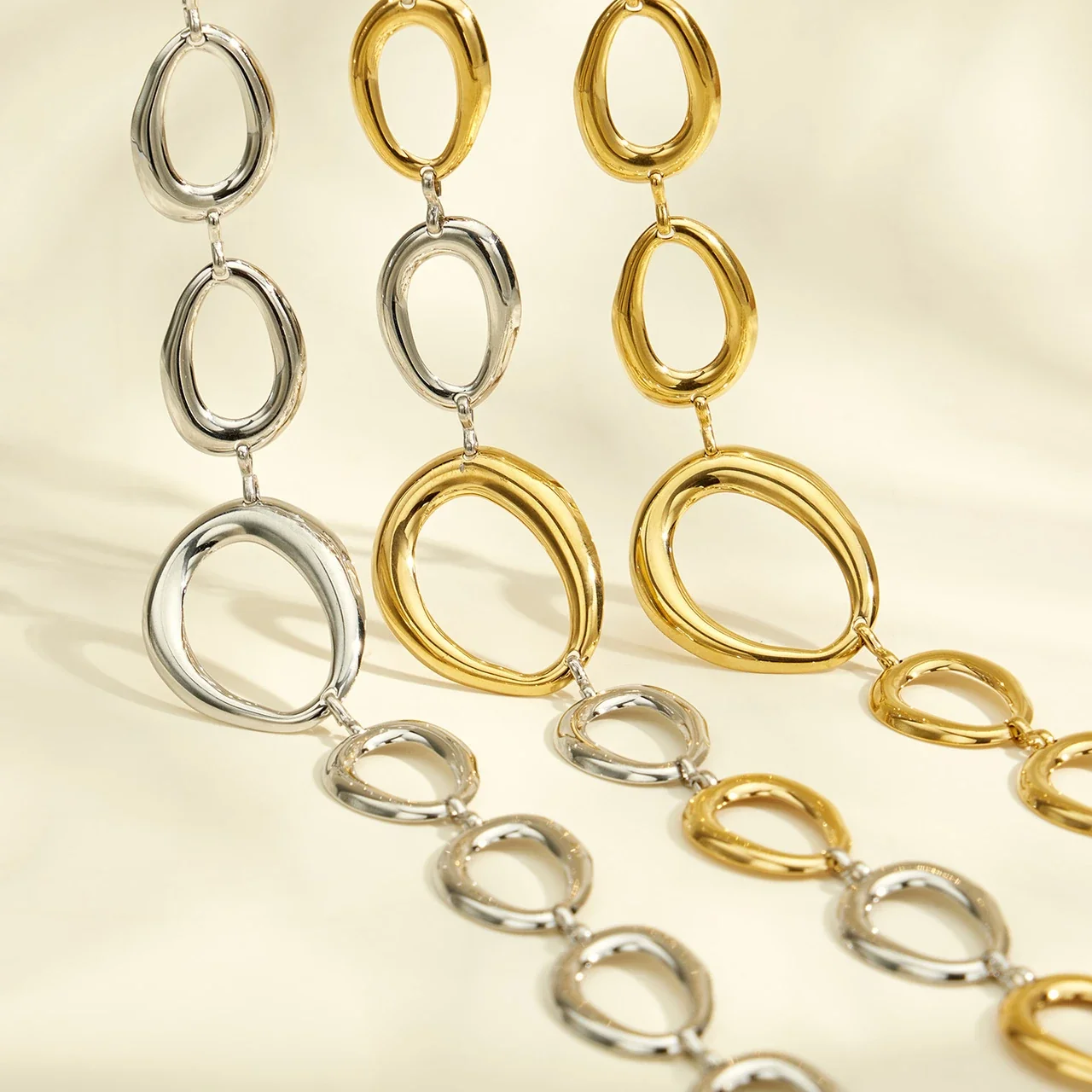 Sculptural Oval Link Stainless Steel Jewelry Set