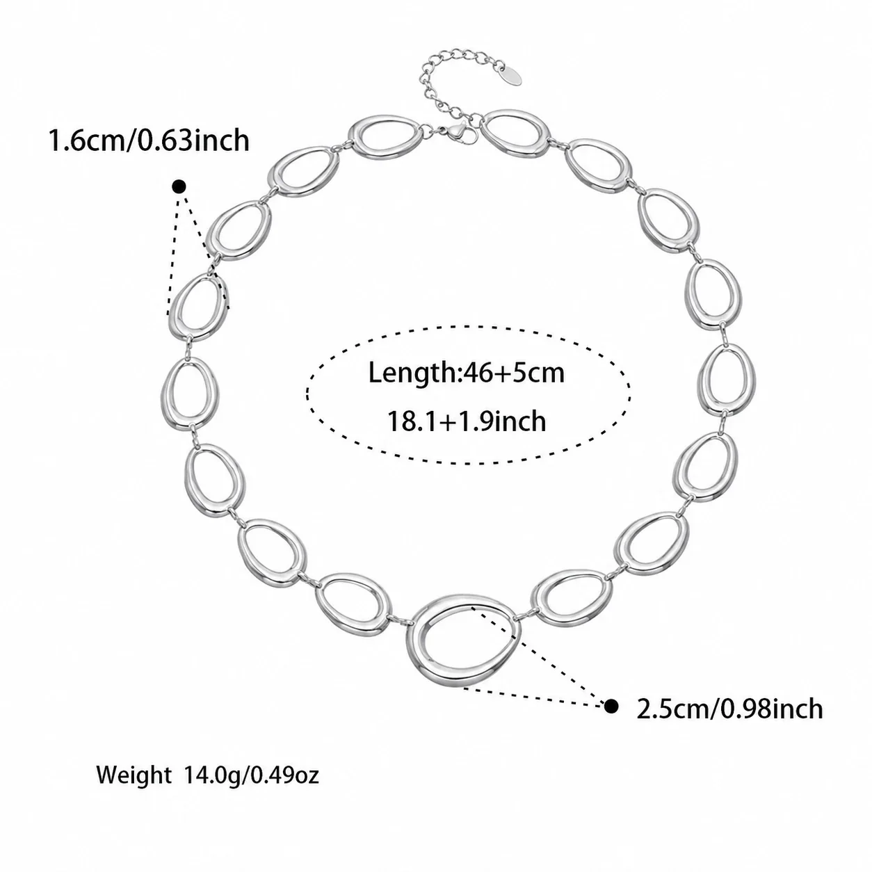 Sculptural Oval Link Stainless Steel Jewelry Set - Silver 46+5 cm