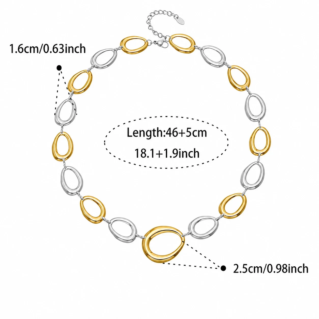 Sculptural Oval Link Stainless Steel Jewelry Set - Two-Tone 46+5 cm