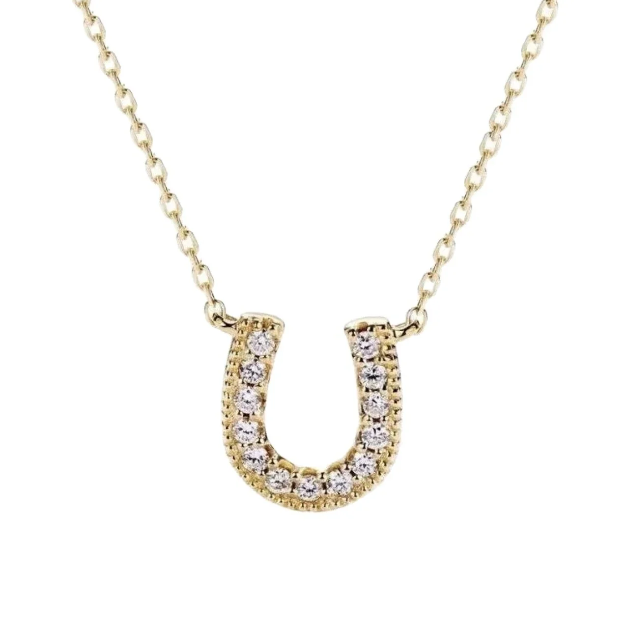 Dainty 925 Sterling Silver Pave Horseshoe Fine Chain Necklace