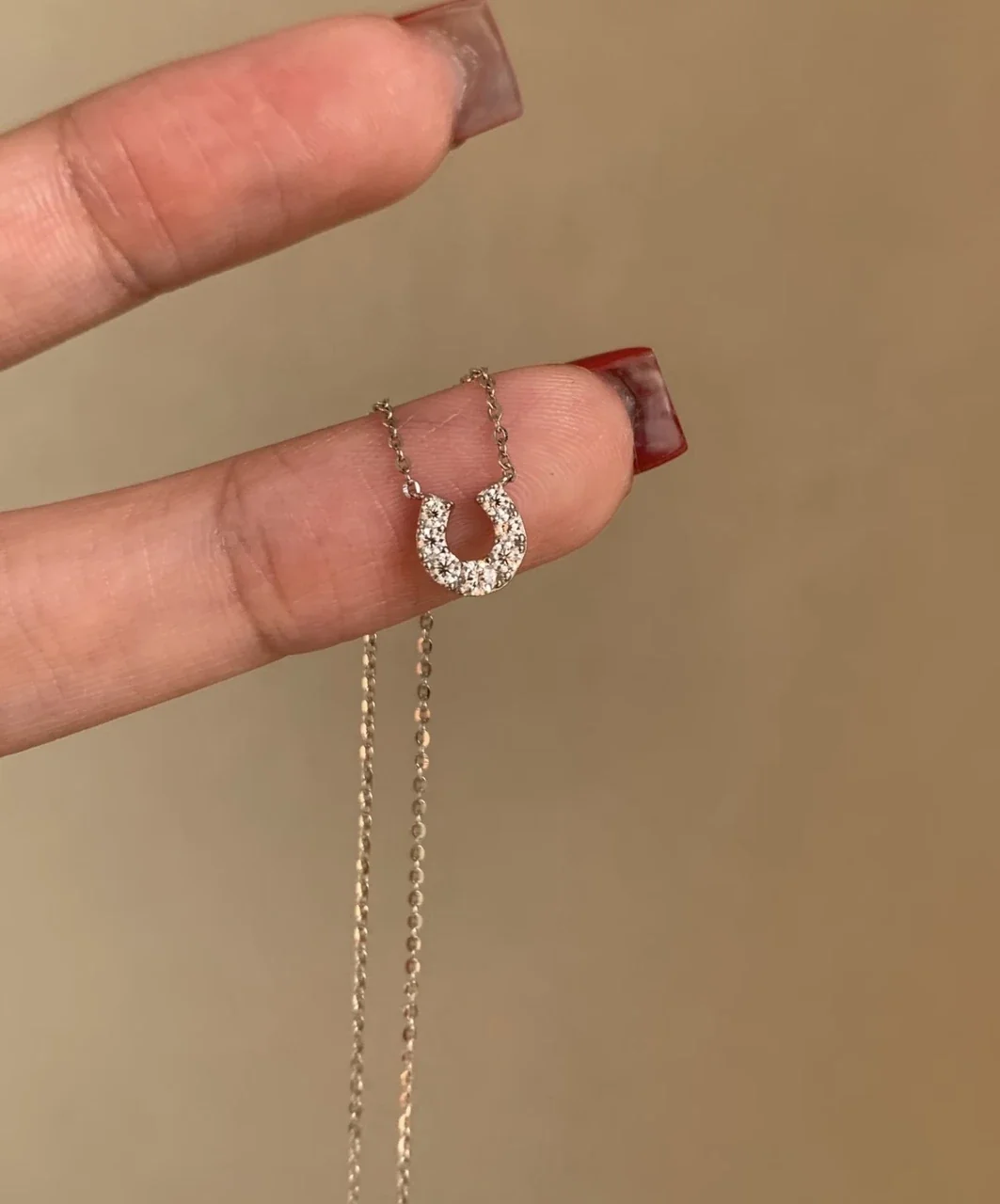 Dainty 925 Sterling Silver Pave Horseshoe Fine Chain Necklace - Silver