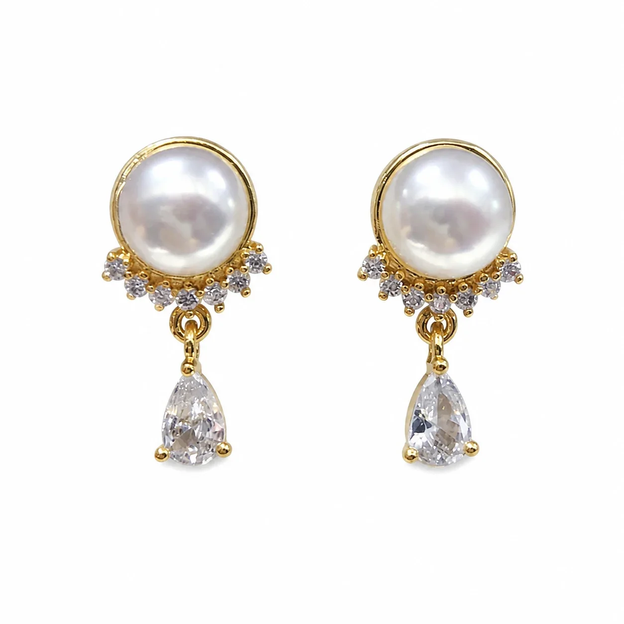 Luminous Bezel Pearl Pavé Arc Teardrop Earrings
