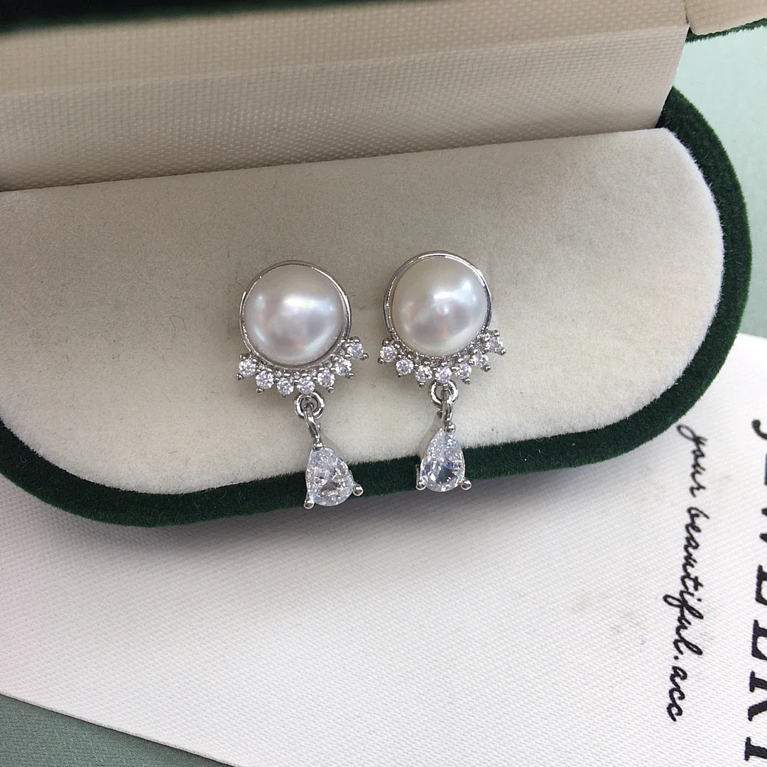 Luminous Bezel Pearl Pavé Arc Teardrop Earrings