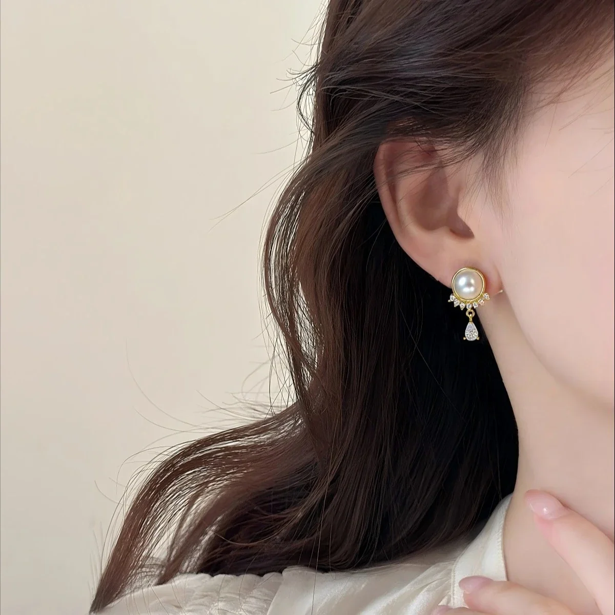 Luminous Bezel Pearl Pavé Arc Teardrop Earrings