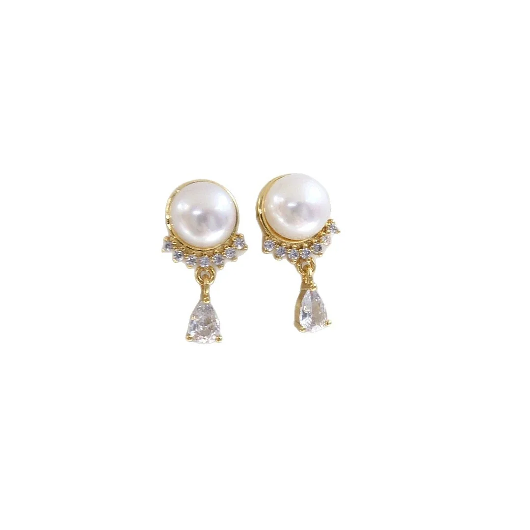 Luminous Bezel Pearl Pavé Arc Teardrop Earrings
