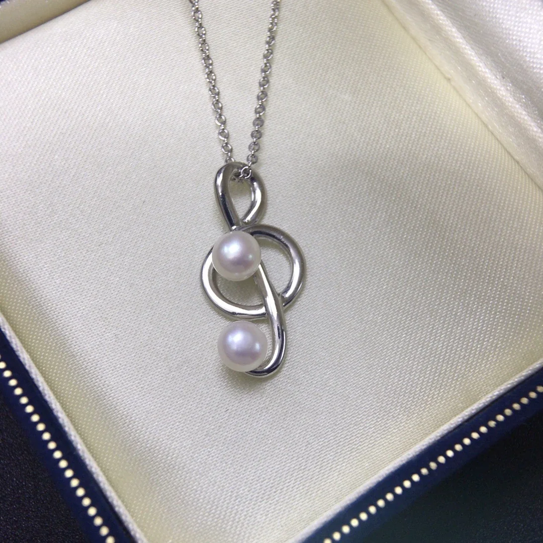 Lyrical Gold-Plated Treble Note Twin Pearl Pendant Necklace