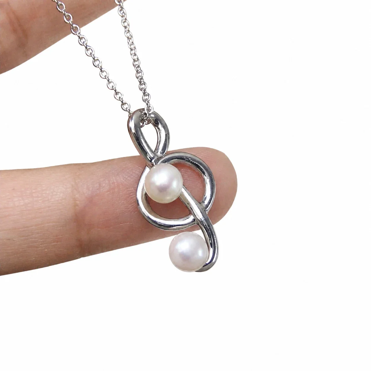Lyrical Gold-Plated Treble Note Twin Pearl Pendant Necklace