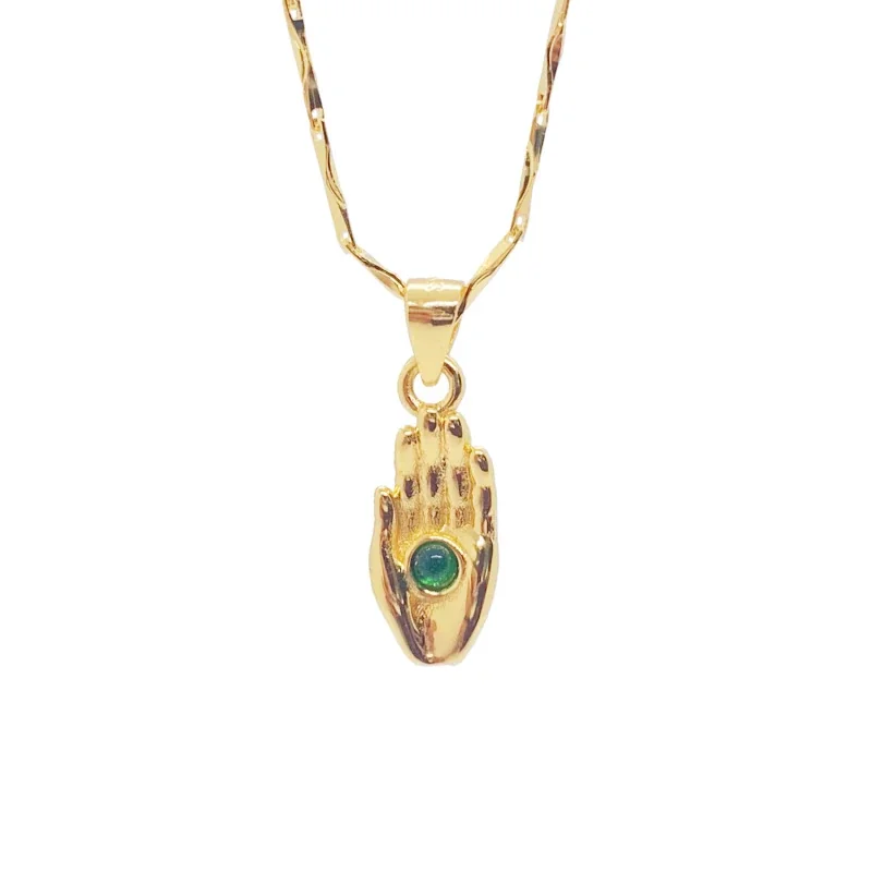 Sculptural 925 sterling silver Hand Bezel-Set Green Stone Pendant